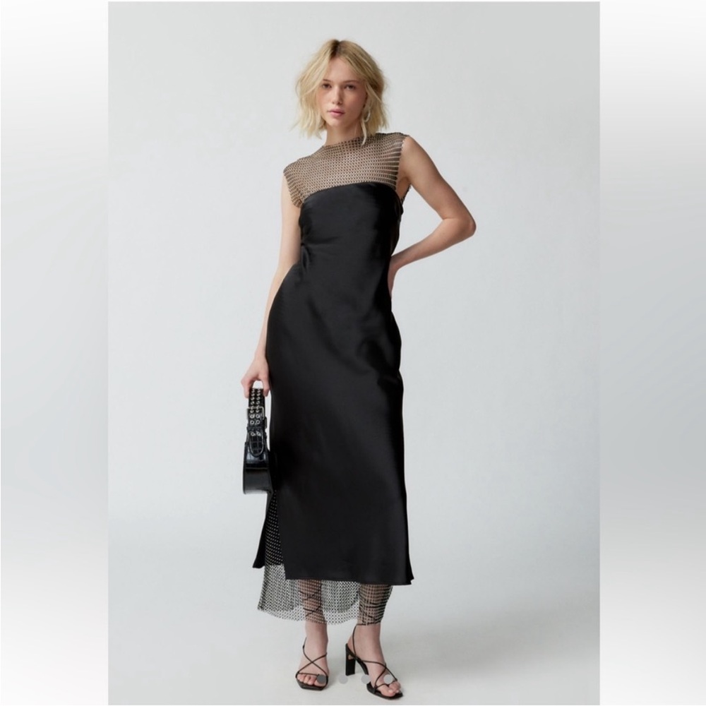 NWT Urban Outfitters Rina Satin Strapless Midi Silk Dress in Black XS (sold out)